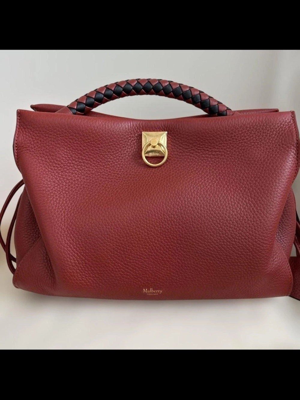 Mulberry Red-Burgundy Pebbled Leather Top-Handle Satchel